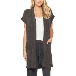 Barefoot Dreams Cozychic Ultra Lite Long Line Dark Gray Vest Cardigan sz S
